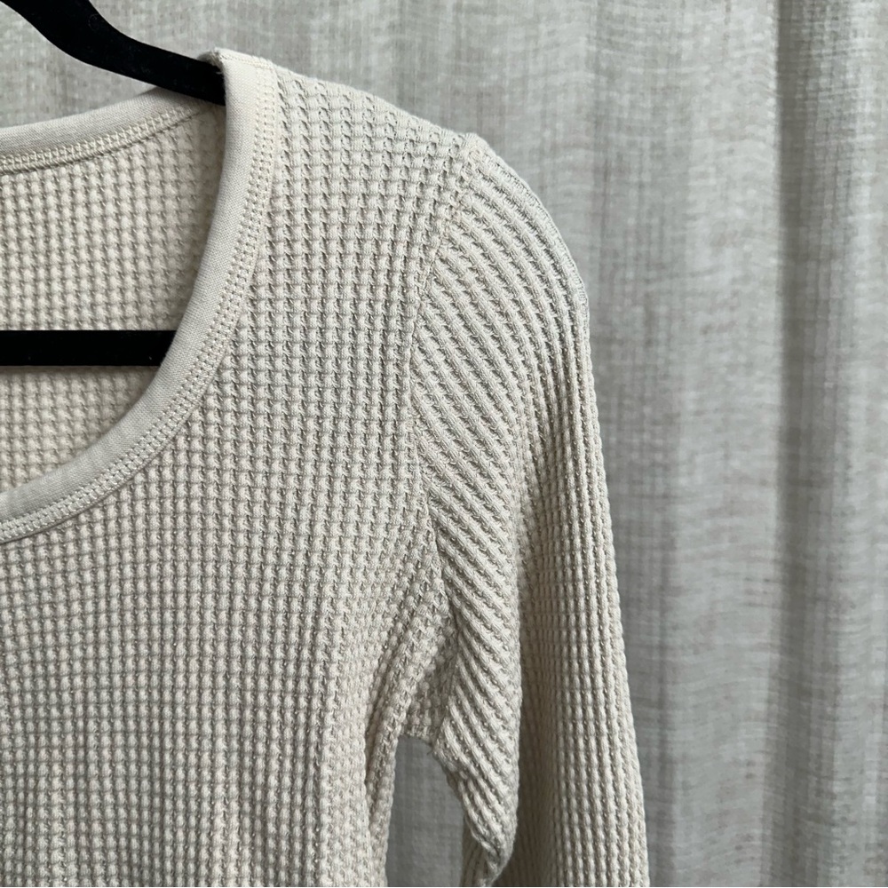 Madewell Waffle Knit Long Sleeve Crop Top Scoop Neck Beige Neutral Basic Medium - Picture 4 of 8